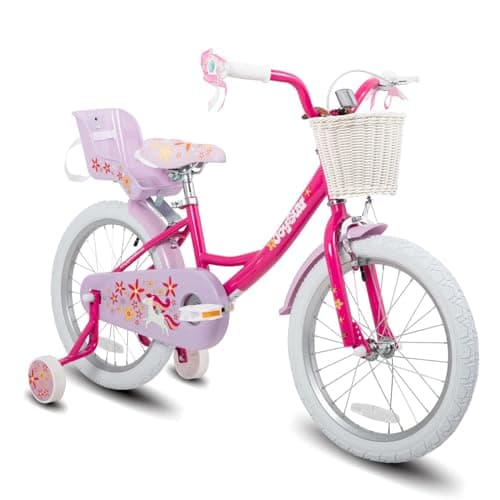 JOYSTAR Unicorn 18 Inch Kids Bike for 5-8 Years Girls with Doll Bike Seat 18" Children Bicycle with Training Wheels Basket Streamer Princess Kids' Bikes Purple