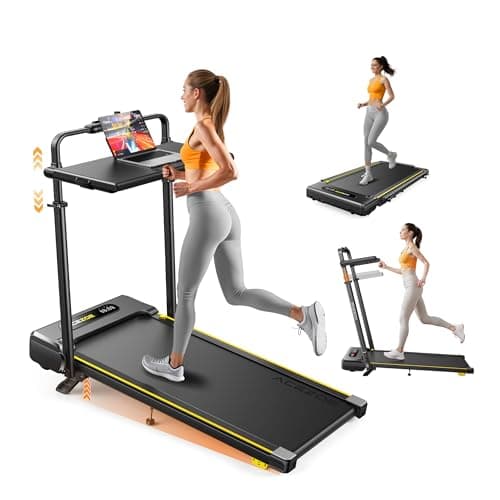 Acezoe 3 in 1 Under Desk Treadmill with Incline, Walking Pad with Removable Desk Workstation, Adjustable Height for Different Need, 300lbs Capacity, Foldable Compact for Home Small Office,Yellow