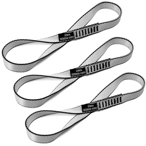 KINGTLE 18MM Nylon Climbing Sling Runner - 23KN CE2008/EN566 Certified Webbing Straps for Rock Climbing, Rappelling, Hammock Rigging & Yoga Swing (Grey-3pcs, 30cm)