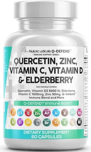 Q Defend Quercetin Supplement with Zinc Vitamin C Vitamin D Elderberry Turmeric Black Pepper Garlic Ginger Sea Moss Lysine Stinging Nettle Reishi Mushroom Immune Support 60 Capsules by Clean Nutra