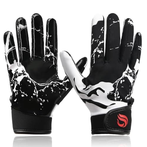 Goporoy Youth Football Gloves for Kids Excellent Grip Football Receiver Gloves, ICY Black Youth M/L