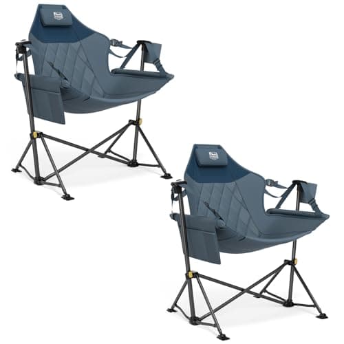 TIMBER RIDGE Hammock Camping Chair with Adjustable Backrest, Heavy Duty Folding Hammock Chair Supports 300lbs, Portable Hammock Chair for Camping, Travelling and Patio, Blue 2 Pack