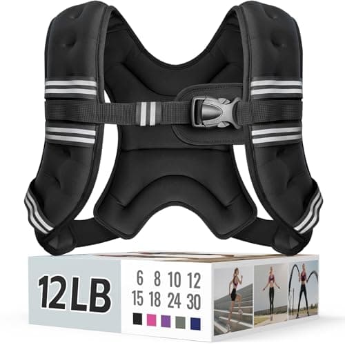 Zeerun Weighted Vest, 6lb/8lb/10lb/12lb/15lb/18lb/20lb/24lb/30lb for Men Women, Reflective Stripe Adjustable Buckle, Comfortable Durable Rucking Vest for Walking Running Strength Training, 12LBS-Black
