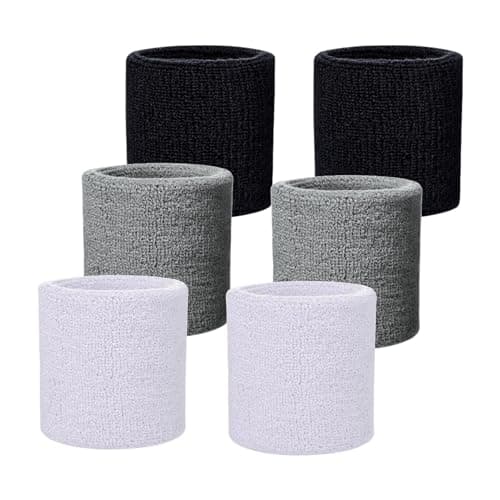 Fecawd 6 Pack Wristbands Sweatbands for Men & Women, Breathable Tennis Wrist Bands Absorbent Sweat Band Multiuse Wristband for Basketball, Running, Gym, Working Out(Black,White,Grey)
