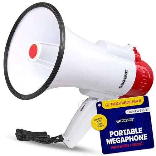 Rechargeable Megaphone Bullhorn Speaker, 1000 Yard Voice Range, Lightweight Mini Blow Horn, Loud Mega Phone With Siren & Music, Bull Horn Noise Makers for Sporting, Camp Counselor, Coach Essentials