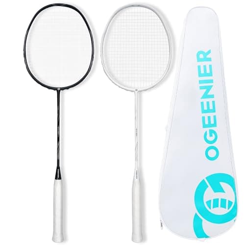 OGEENIER 4U Carbon Fiber Badminton Racket Set, 2 Rackets and Birdies