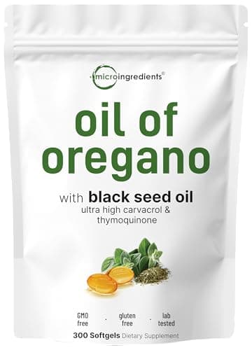 Micro Ingredients Oil of Oregano Softgels, 300 Count | 2 in 1 Formulated with Black Seed Oil | 4X Strength Carvacrol & Thymoquinone | Plant Based, Non-GMO