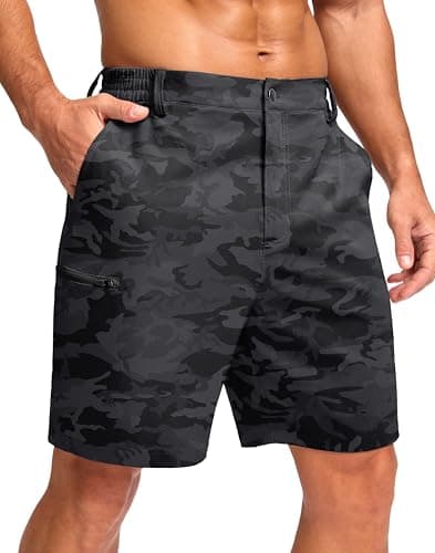 G Gradual Men's Casual Shorts 7" Lightweight 4 Pockets Stretch Quick-Dry Summer Shorts for Golf Work Hiking Trips (7", Black Camo, M)