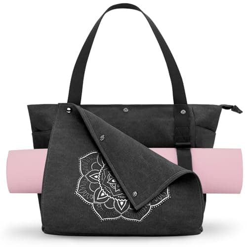 Gonex Yoga Mat Bag, Yoga Gym Bag Tote Bag with Multi Pockets For Women Men, Canvas Yoga Mat Carrier Take in Out Mat Easily For Pilates Travel Workout Office, Black