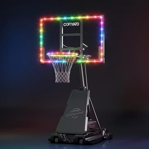 Cofiyard Basketball Hoop Outdoor with 44&48&54In Shatterproof Backboard, 5.25-10FT Height Portable Basketball Hoop with Sandbag, Adjustable Basketball Goal System