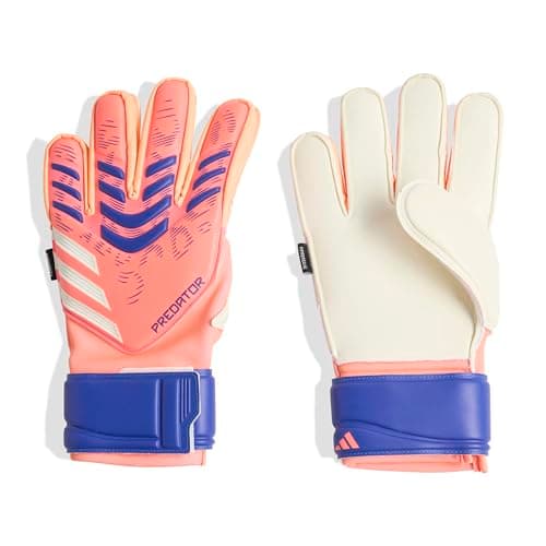 adidas Unisex Match Fingersave Goalie Soccer Gloves, Signal Coral/White/Lucid Blue, 10.5