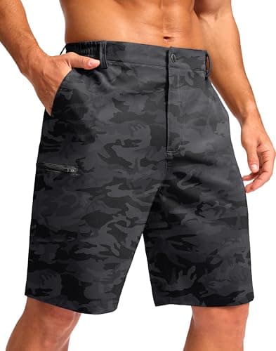 G Gradual Men's Casual Shorts 9" Lightweight 4 Pockets Stretch Quick-Dry Summer Shorts for Golf Work Hiking Trips (9", Black Camo, L)