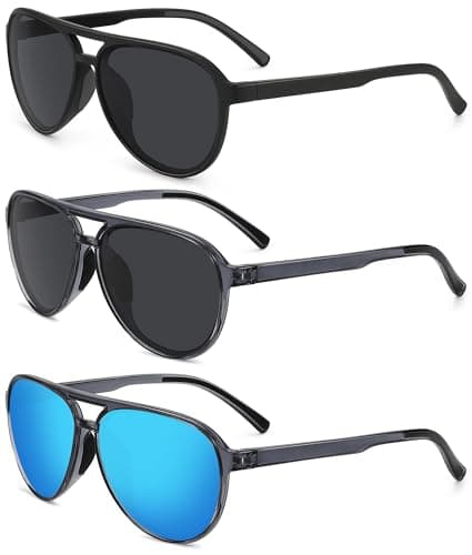 STORYCOAST Polarized Aviator Sunglasses for Men Women Classic Retro Aviators Sports Driving Running Sun Glasses 3Pack-Black+Clear Gray+Clear Gray Blue