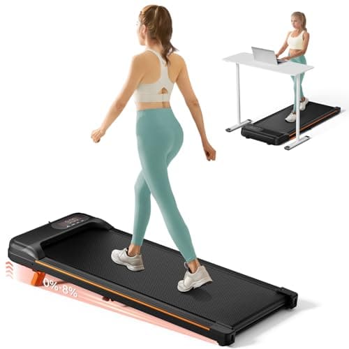 Abonow Walking Pad, Under Desk Treadmill with Incline for Home Office 2.5HP Portable Walking Treadmill with 265 Lbs Weight Capacity Walking Machine, Remote Control, LED Display - Black Orange