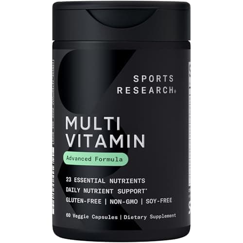 Sports Research® Multivitamin – Advanced Formula - 23 Essential Vitamins & Minerals with CoQ10 & Iodine - Daily Nutrient Support*- Non-GMO Tested & Gluten-Free -60 Veggie Capsules