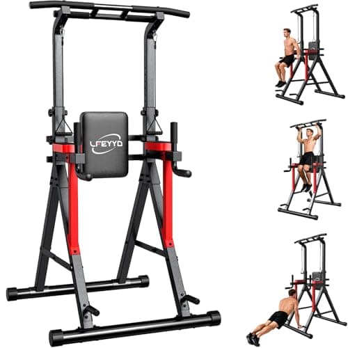 Power Tower Pull Up Bar Free Standing,13-Level Adjustable Height Dip Station with X Frame Stability, Multi-Grip Handles,Backrest，Home Gym Strength Training Equipment 400LBS Capacity