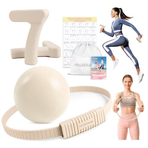 Paleclouds Pilates Ring Set, Pilates Essential Kit with Pilates Ring and Ball, 2.2lb *2 Ergonomic 7-Shaped Dumbbells, Portable Bag & Training Poster, at Home Workouts Pilates Sets for Women (Beige)