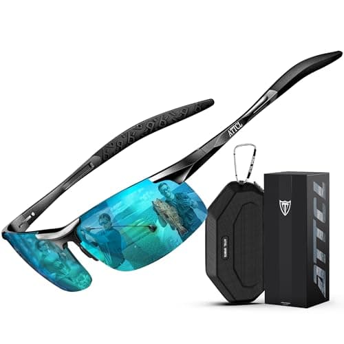 ATTCL Polarized Sunglasses for Men Sports: UV Protection Anti Glare Wrap Around Lightweight Metal Sun Glasses Driving Fishing Golf Running 8177 black-blue