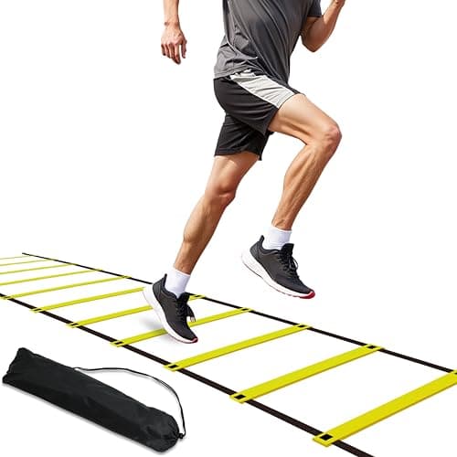 NKJIH 20ft Adjustable Agility Speed Ladder Training Ladder with Carry Bag - Soccer, Speed, Football Fitness Feet Training - Agility Training Equipment for Footwork Drills(Yellow)