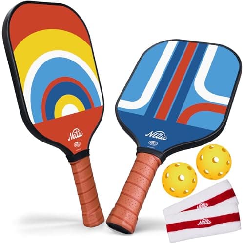 Nettie Pickleball Paddles Set of 2, USAPA Approved Carbon Fiber Pickleball Paddles, 13mm Polymer Core Pickle Ball Rackets 2 Pack for Intermediate, Stylish Pickleball Gifts