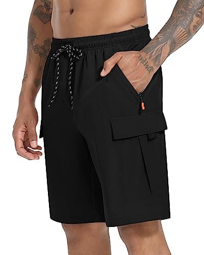 Men's Cargo Shorts Quick Dry Lightweight Stretch Hiking Shorts for Men with 5 Pockets No Lining Black