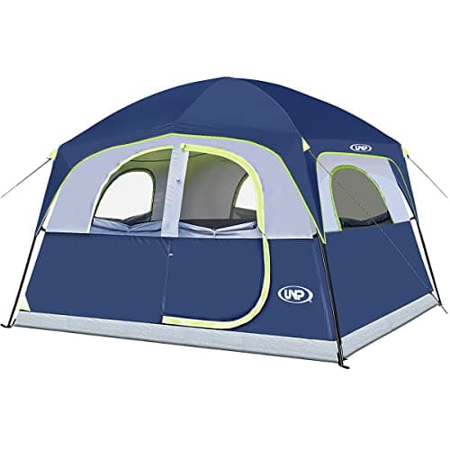 UNP Tents 6 Person Waterproof Windproof Easy Setup,Double Layer Family Camping Tent with 1 Mesh Door & 5 Large Mesh Windows -10'X9'X78in(H) (Dark Blue)