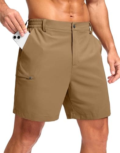 G Gradual Men's Casual Shorts 5"/ 9" Lightweight 4 Pockets Stretch Quick-Dry Summer Shorts for Golf Work Hiking Trips (5", Dark Khaki, L)