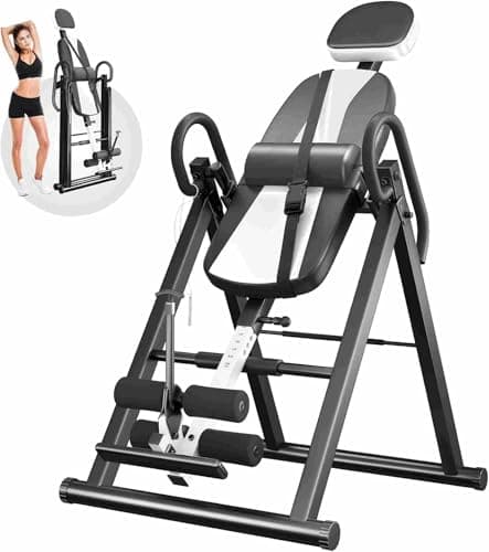 YOLEO Gravity Heavy Duty Inversion Table with Headrest & Adjustable Protective Belt Back Stretcher Machine for Pain Relief Therapy (Black)