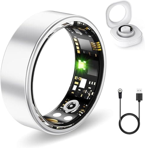 Smart Rings for Women Men, Fitness Ring with Heart Rate, Blood Oxygen, HRV, Stress, Sleep Tracker, Step Tracker, No Subscription Fee, lP68 Waterproof Smart Ring for iPhone & Android (Silver 8#)