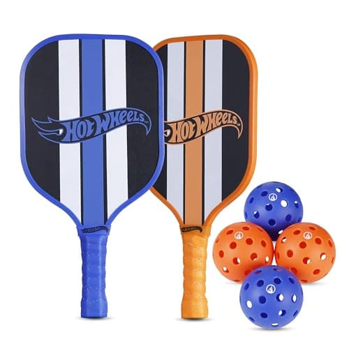 Hot Wheels - Wooden Pickleball Bundle Set, 7-Piece Set with Wooden Paddles, Pickleballs, and Accessories, Durable Beginner Paddle Set for Indoor and Outdoor Play