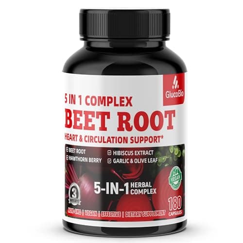 GlucoBio Beet Root Capsules - Super Beets Supplements from Fresh Beetroot Extract for Nitric Oxide, Blood Pressure & Heart Health Support- 180 Capsules