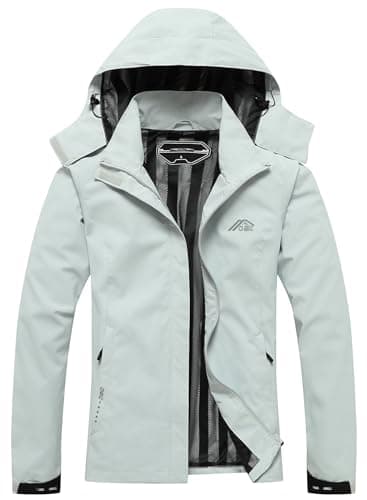 Women's Waterproof Raincoat Lightweight Rain Jacket Detachable Hood Travel Outdoor Light Gray M