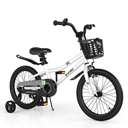 BABY JOY Kids Bike, 18 Inch Children Bikes for Boys Girls Age 4-8 Years w/Training Wheels, Handbrake, Coaster Brake & Removable Basket, Kids Bicycle of Multiple Colors