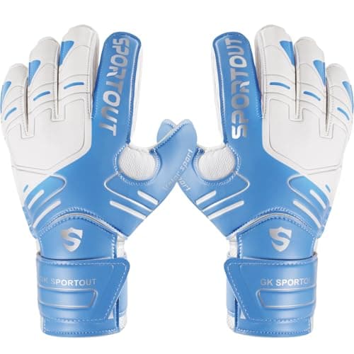Sportout Youth&Adult Goalie Goalkeeper Gloves,Strong Grip for The Toughest Saves, with Finger Spines to Give Splendid Protection to Prevent Injuries 3 Colors (Blue, 9)