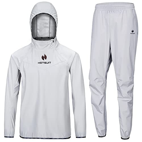 HOTSUIT Sauna Suit for Men Sweat Sauna Jacket Pant Gym Workout Sweat Suits, Light Gray, XL