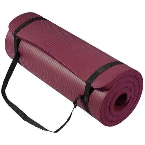 Signature Fitness Yoga Mat,Pilates & Exercise Mat,Extra Thick 1" High-Density Foam Workout Mat with Easy-Cinch Carrying Strap for Home & Gym Workouts,Burgundy