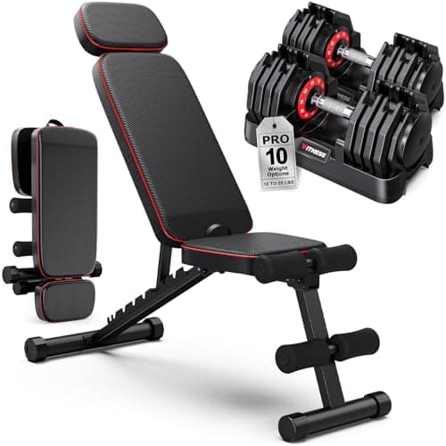 Adjustable Dumbbells Set of 2, 1 Hand Adjustable Weights Dumbbell Set and Workout Bench, 25/55/80lb Pair Weight Set For Home Gym Suit both Men and Women, Compact for Small Space Apartment Room (Pro-55lbsDumbbells+Bench)