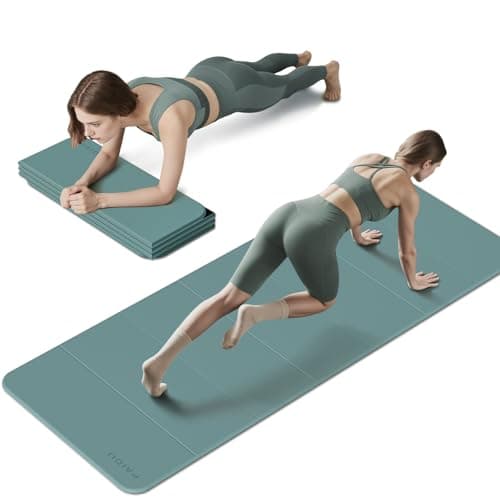 PAIDU Foldable Fitness Yoga Mat | 2/5" (10MM) Extra Thick | SGS Certified Non-Slip TPE | 75x26" Extra Long-Wide | Portable & Easy Store | for Yoga, Pilates, Home Gym & Full-Body Workouts (Emerald Green+Black)