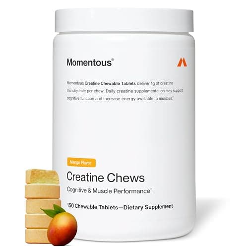 Momentous Creatine Chews - Creatine Monohydrate - Supports Strength, Lean Muscle, & Recovery for Men & Women - NSF Certified for Sport - 150 Chewable Tablets - Mango