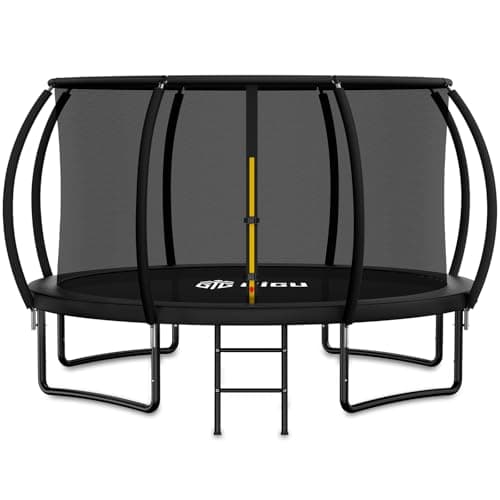 Gigu 14ft Home Trampoline - T-Socket Reinforced Frame, Double Zipper Entry, Ladder Included, Outdoor Specific Yard for Adults Kids