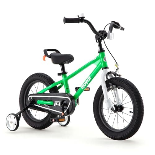 RoyalBaby Freestyle Kids Bike Boys Girls 16 Inch BMX Childrens Bicycle with Training Wheels & Kickstand for Ages 4-7 Years, Green