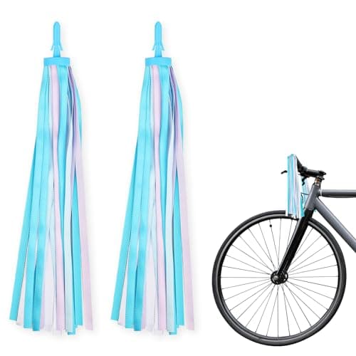 Estivaux Blue Bike Streamers Birthday Bike Handlebar Tassels Holiday Bicycle Handlebar Streamer Rainbow Bike Handle Ribbon Tassels for Bicycle Ornaments Festival Decorations