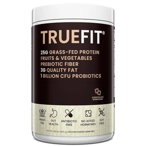 TrueFit Grass-Fed Whey Protein Powder + Fiber & Probiotics, Chocolate Shake
