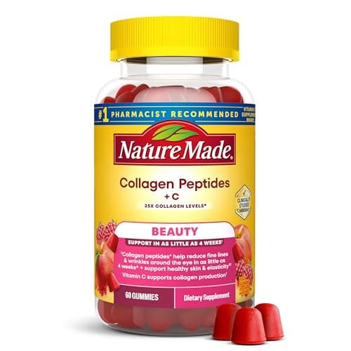 Nature Made Collagen Peptides + Vitamin C Gummies, Clinically Studied Verisol Collagen for Skin Health Support, 60 Gummies, 20 Day Supply