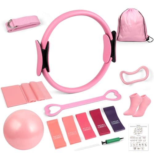 PTYTIFY Pilates Kit for Women, 16PCS Workout Equipment for Beginners, Pilates Set for Home Workouts with Pilates Ring and Ball, Resistance Bands, Yoga Strap, Non-Slip Socks at Gym, Outdoor