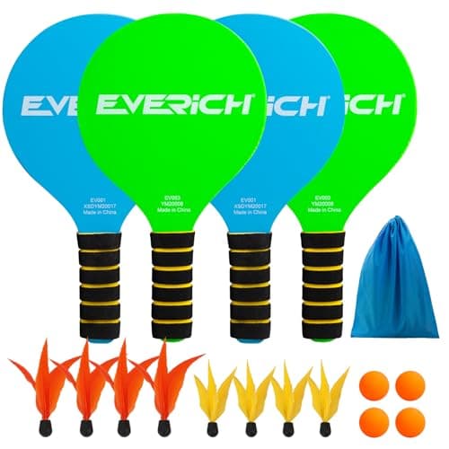 EVERICH TOY Paddle Ball Set – Indoor & Outdoor Racket Game for Kids, Teens, and Adults, Badminton & Camping Games Essentials, Fun for Beach, Yard, and Lawn Play All Year Round