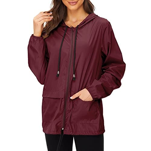 Zando Womens Rain Jacket with Hood - Packable Raincoat for Women Lightweight Rain Jackets Waterproof Windproof Windbreaker Fall Jacket for Outdoor Travel Hiking Commute Gifts Solid Solid Burgundy M