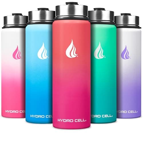 HYDRO CELL Stainless Steel Insulated Water Bottle with Straw - For Cold & Hot Drinks - Metal Vacuum Flask with Screw Cap and Modern Leakproof Sport Thermos for Adults (Coral/Punch 24oz)