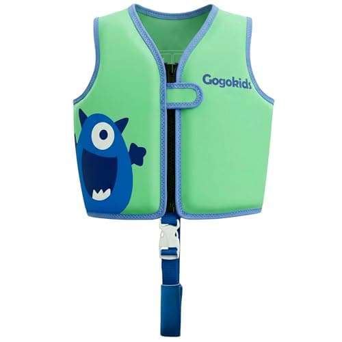 Gogokids Toddler Swim Vest Pool Floaties for Kids 1-2-3-5-7-9 Yrs, Neoprene Kids Swimming Jacket w/Adjustable Safety Strap & Zip, Toddler Float Jacket 24-66lbs for Beach Puddle Pool Boys Girls Niños