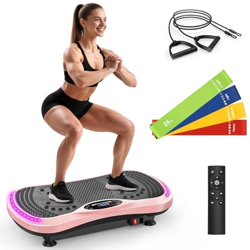 Vibration Plate Exercise Machine for Lymphatic Drainage, Vibration Machine for Full-Body Weight Loss Shaping, Vibrate Fitness Platform 400 Lbs & 200 Adjustable Speeds for Women Men Home (Pink)